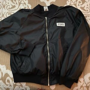 Women’s PINK bomber type jacket.  Black jacket with white lettering.